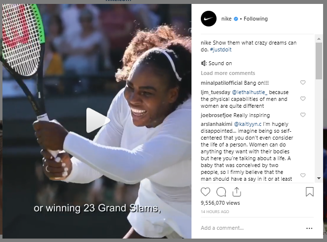 Nike supports women’s equality with its “Show them what crazy dreams can do” campaign.