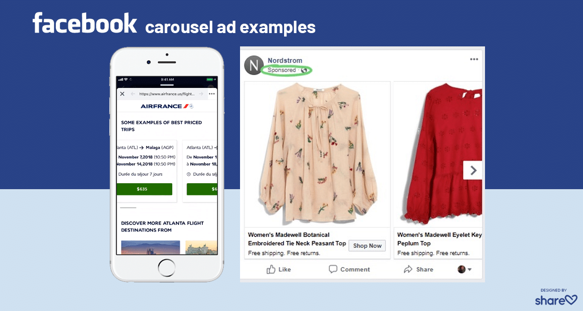 Examples of Facebook carousel ads in Facebook feed