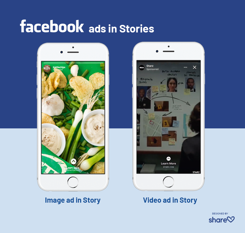 Examples of image and video ads in Facebook Stories