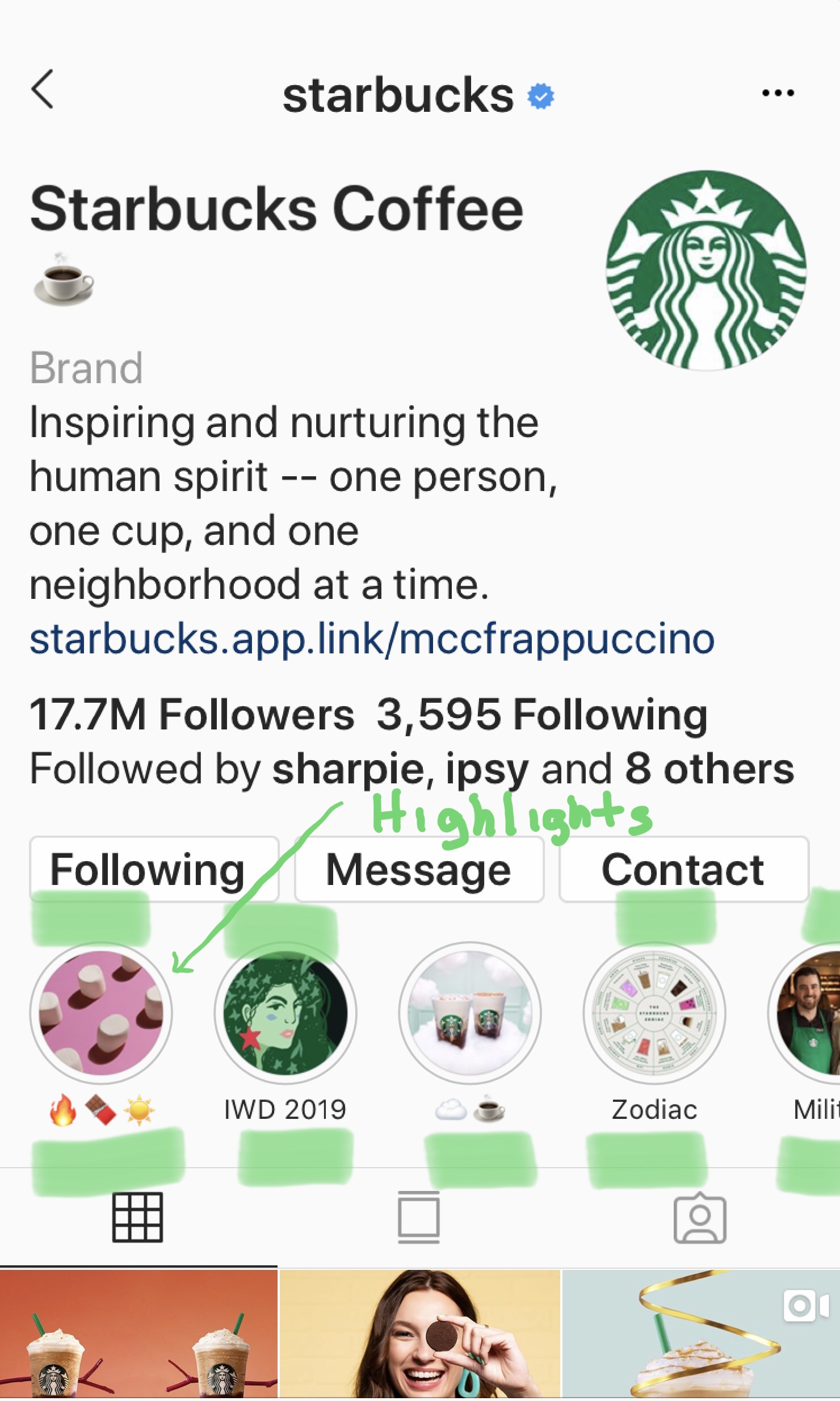 What are Stories Highlights Starbucks example
