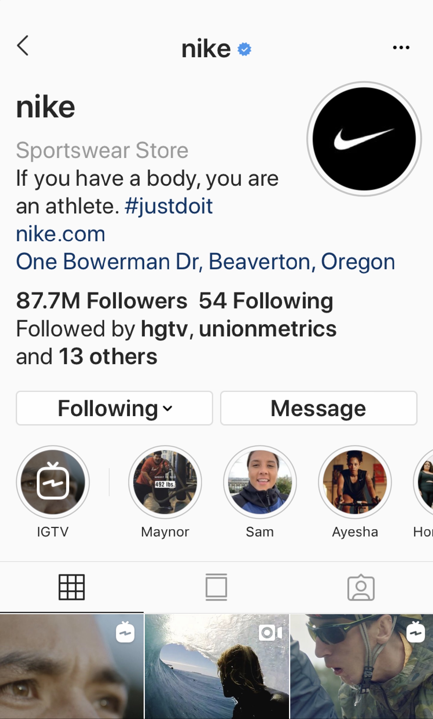 Nike Instagram Stories Highlights