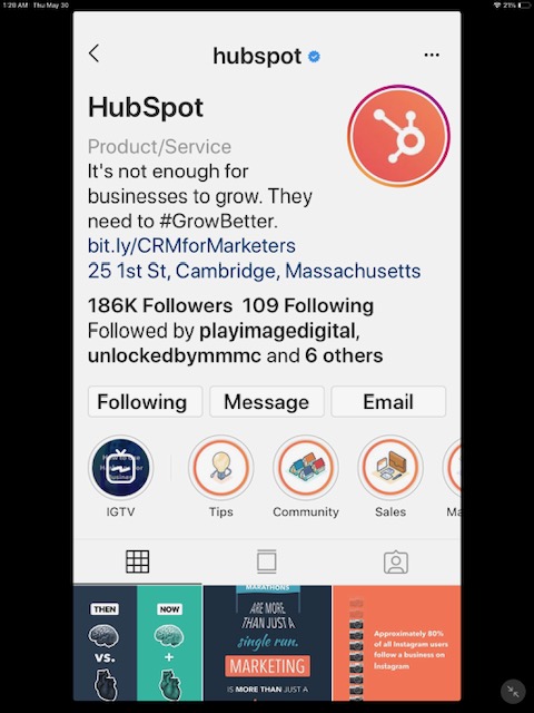 Hubspot Instagram profile example