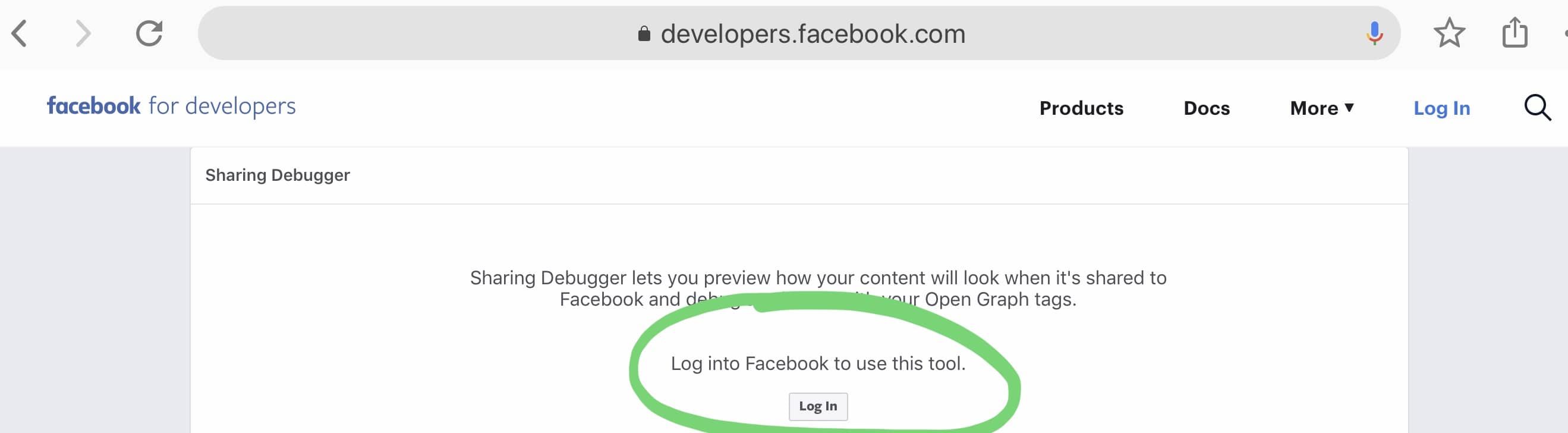 Login to Facebook Developer for Debugger