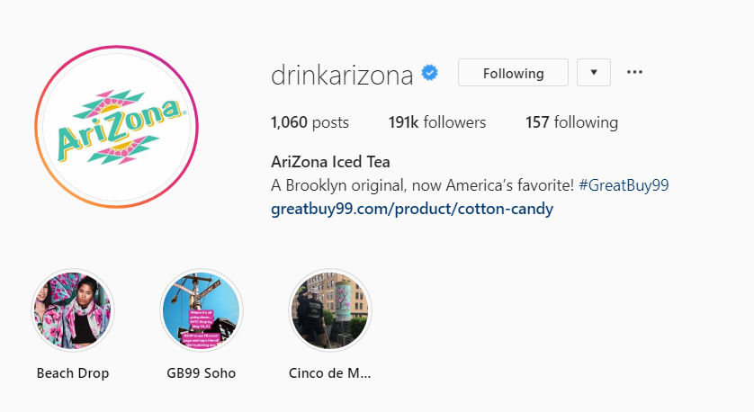 drinkarizona bio on instagram