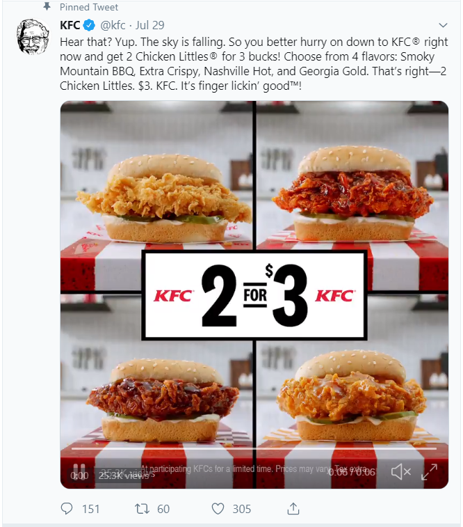 Pinned tweet example by KFC