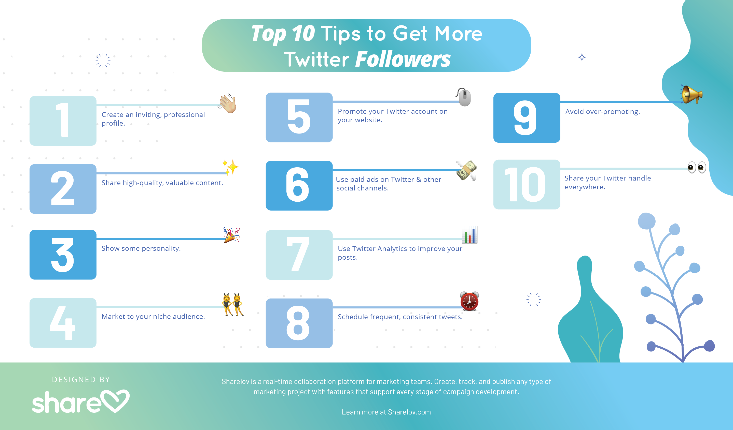 Top 10 Tips for getting more Twitter Followers infographic