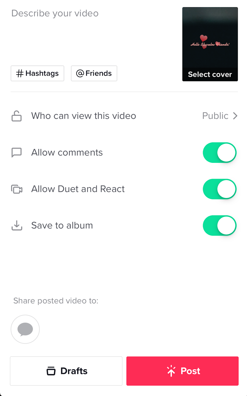 TikTok choose video setting