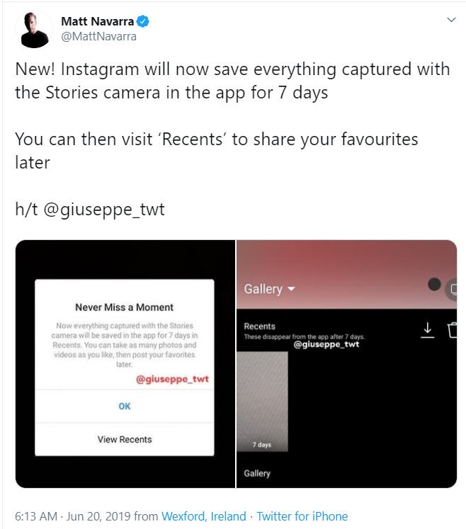 Twitter Matt Navara IG Stories news