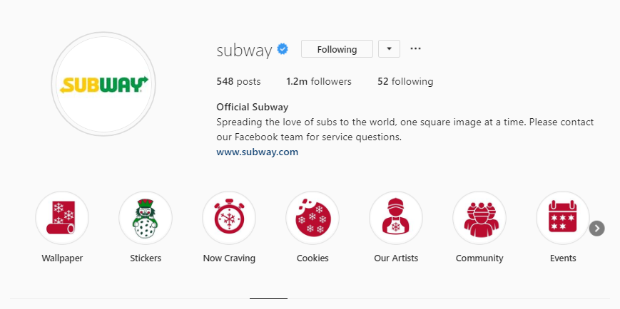 subway Instagram Stories highlights profile