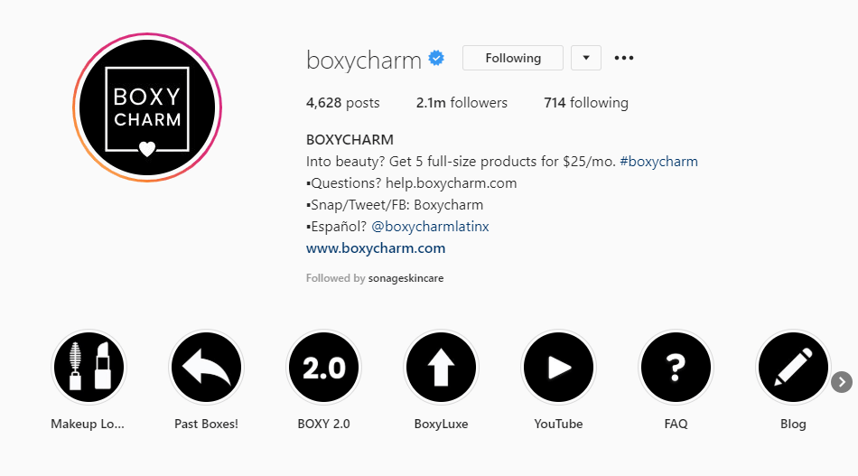 boxycharm instagram bio example