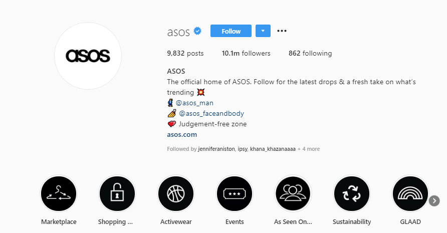 asos instagram bio example