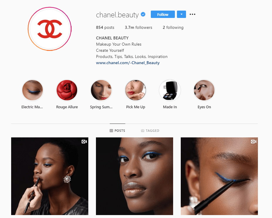 chanel beauty instagram profile example