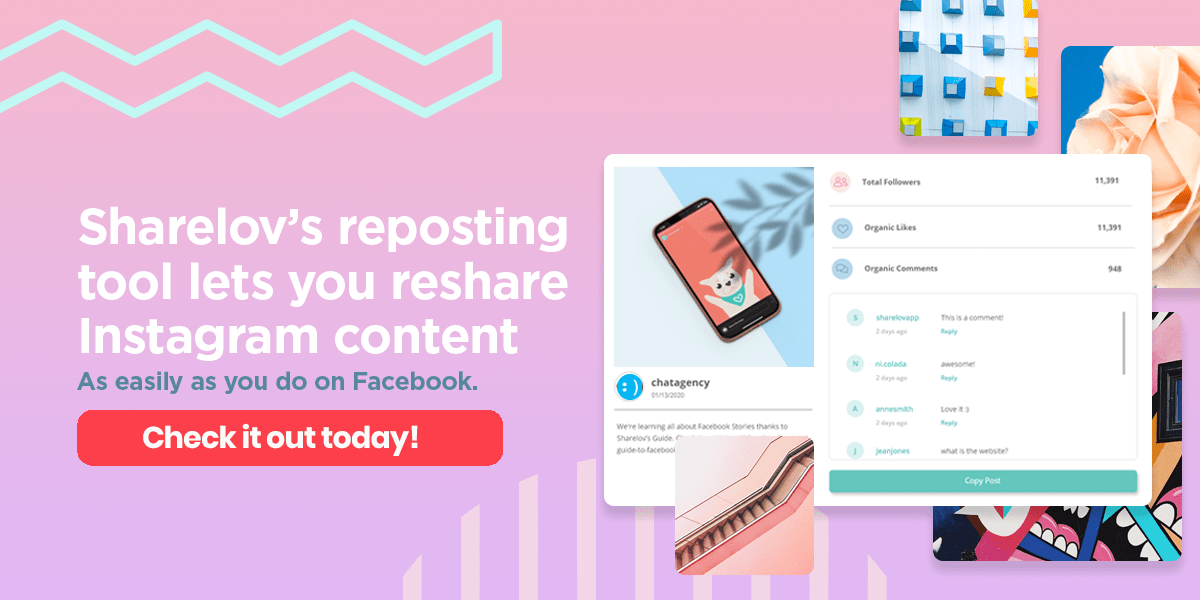 Sharelov’s reposting tool lets you reshare Instagram content as easily as you do on Facebook.