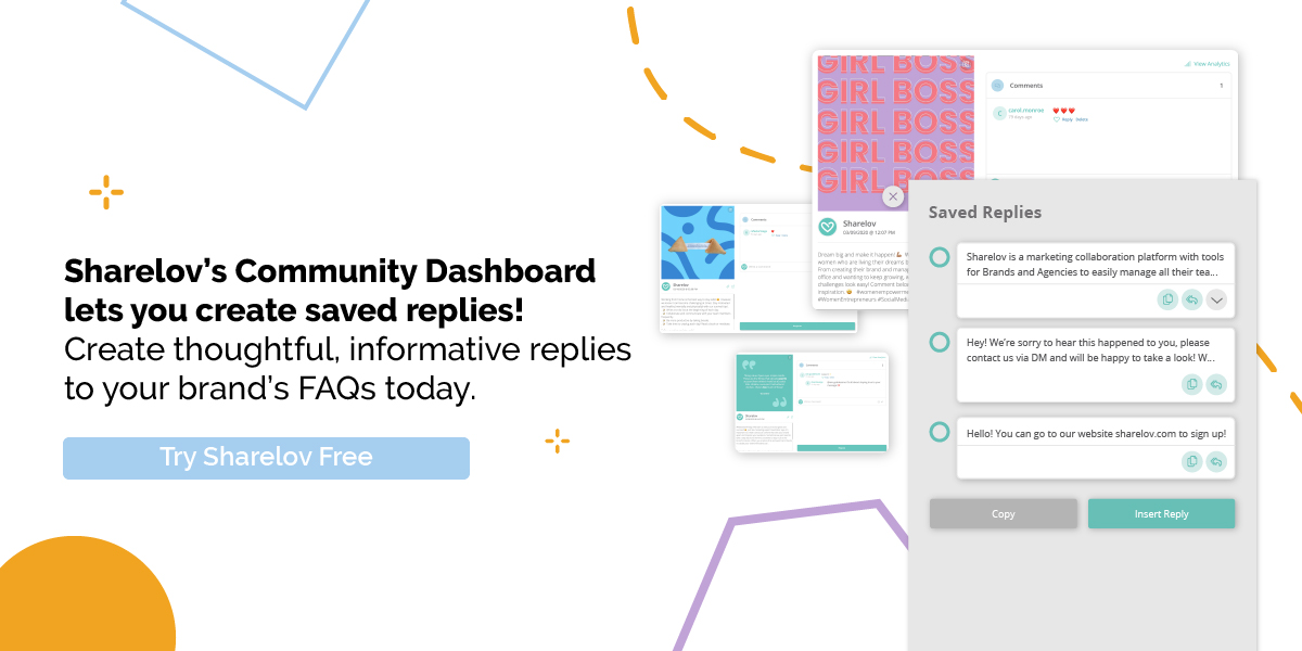 Sharelov’s Community Dashboard lets you create saved replies