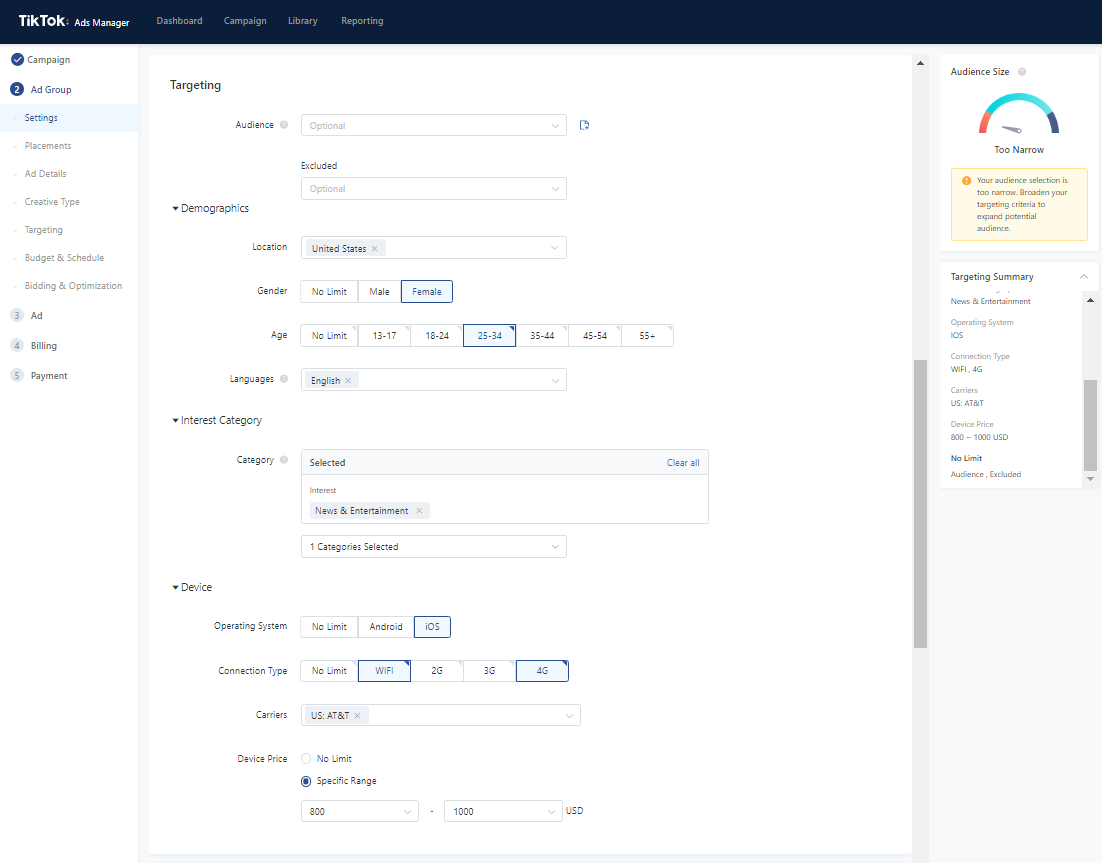 targeting options for tiktok ads