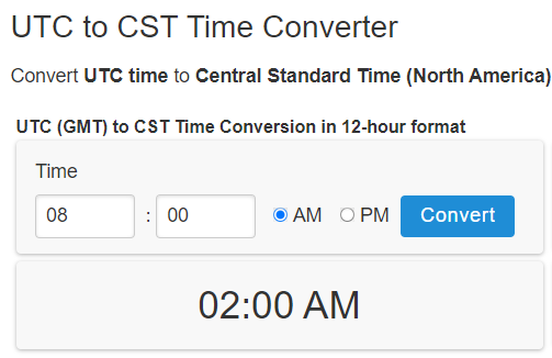 utc time conversion to cst