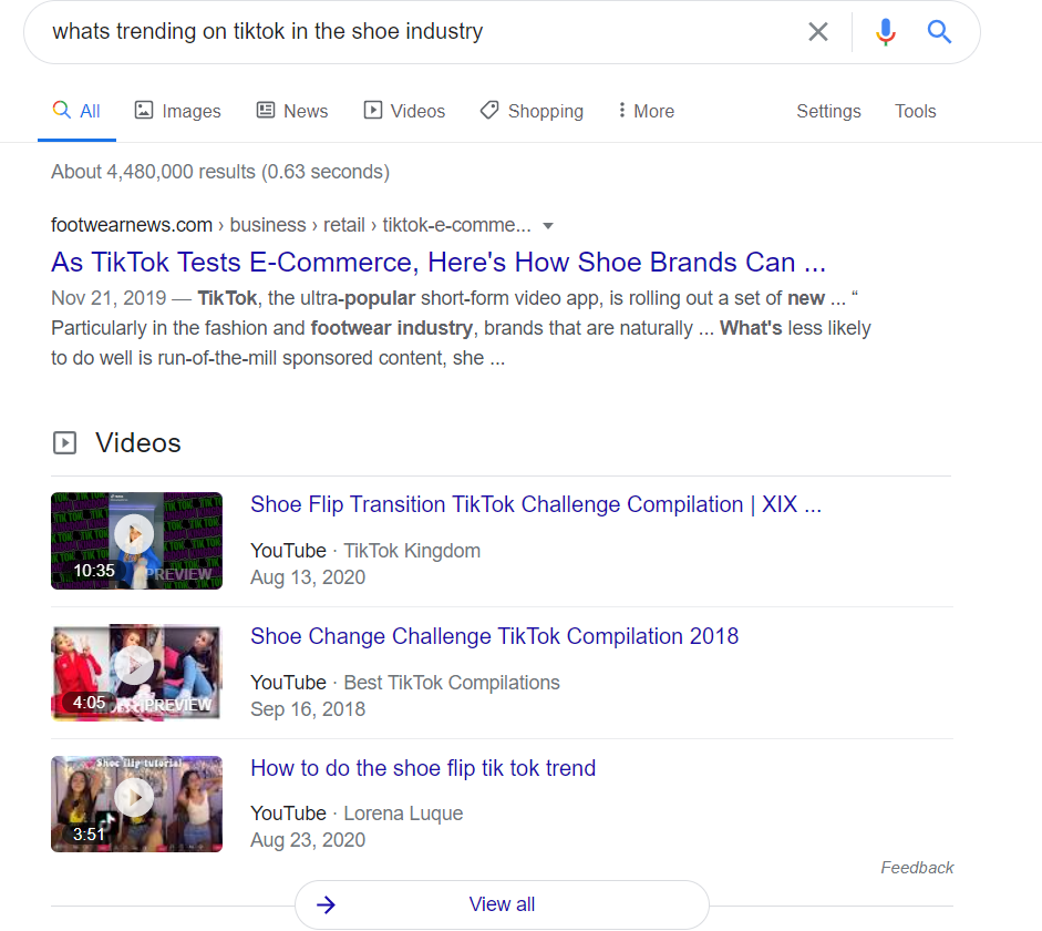 Google searching industry tips for TikTok