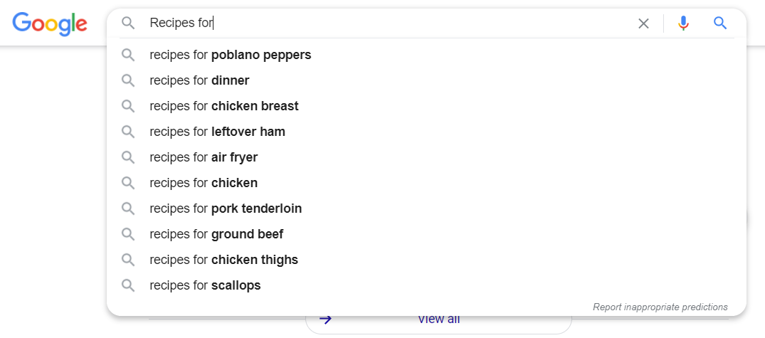 google predictive search