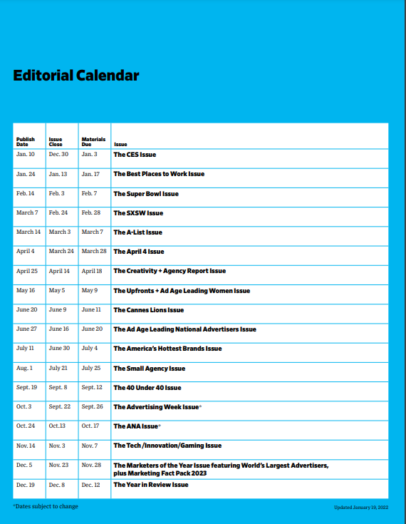 adage editorial calendar screenshot