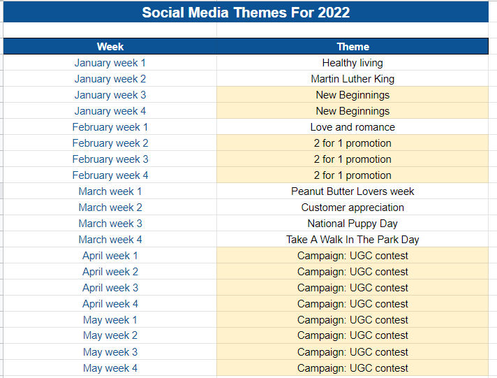 Social calendar themes example