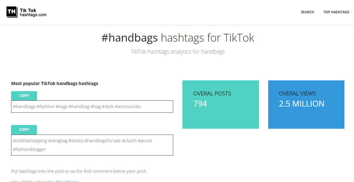 Tiktok hashtag generator example results