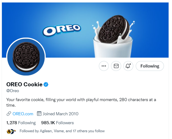 Twitter bio for Oreo brand
