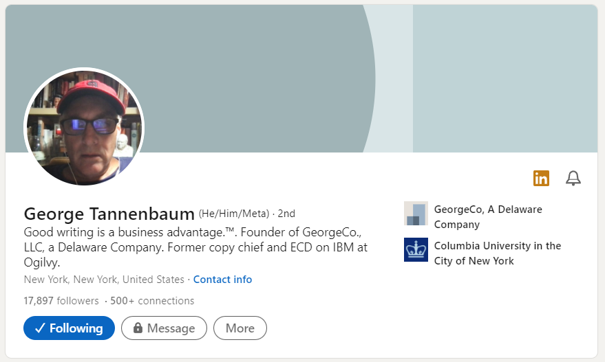 Twitter bio George Tannebaum