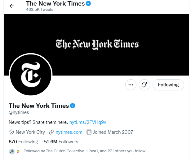 NYT Twitter bio