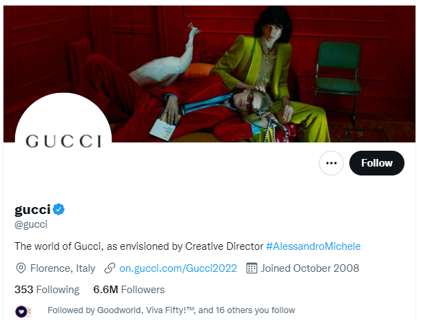 Gucci Twitter bio