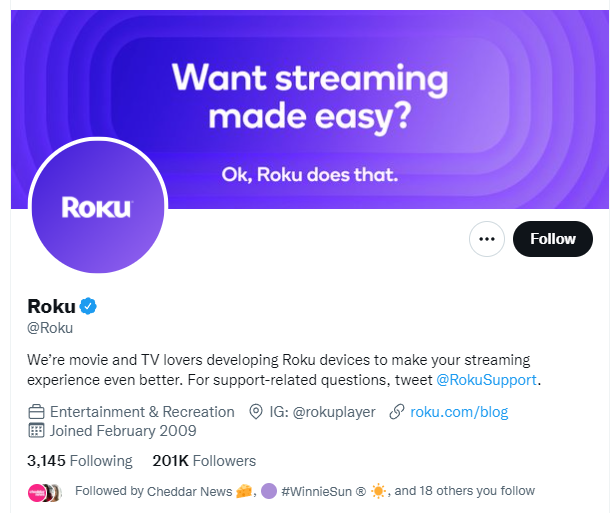 roku twitter bio