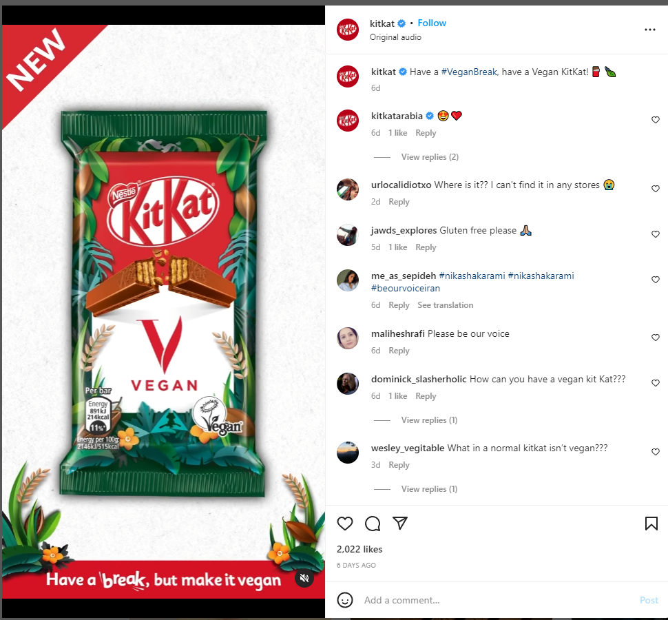KitKat Vegan Break hashtag example