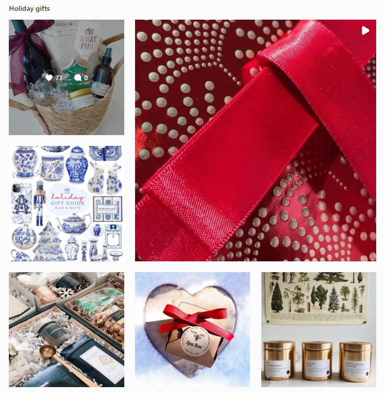 Holiday gifts search term on Instagram