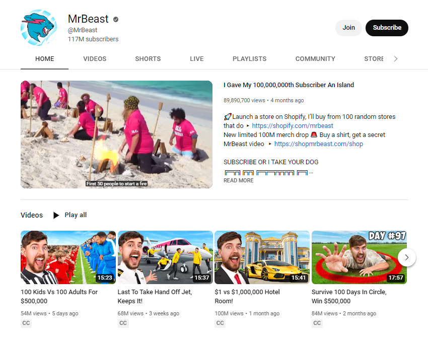 Mr Beast YouTube Channel