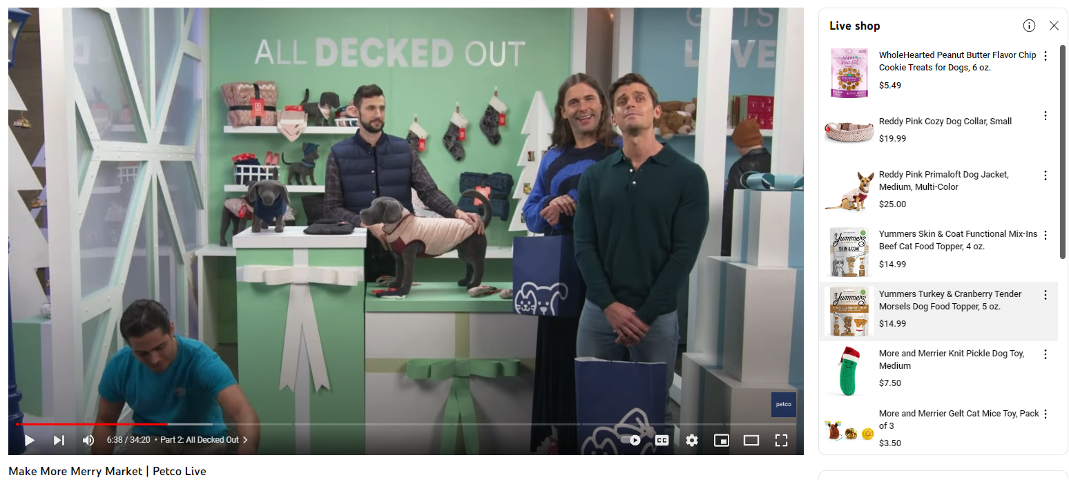 Petco Live Shopping on YouTube example