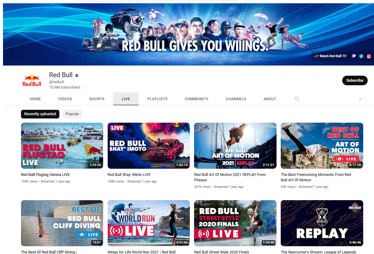 Red Bull Live YouTube library