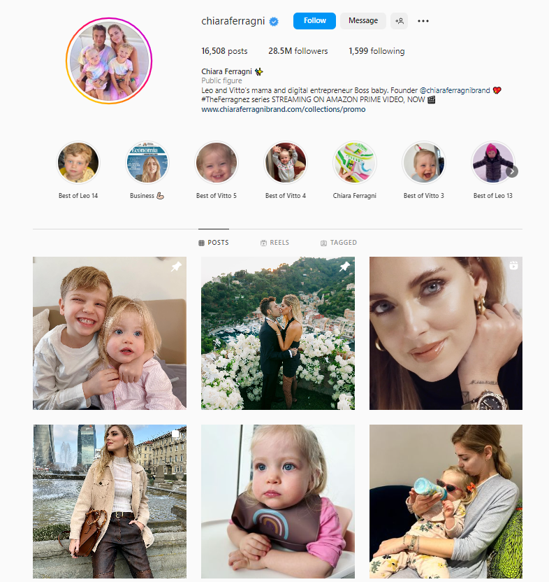 Instagram influencer chiaraferragni screenshot