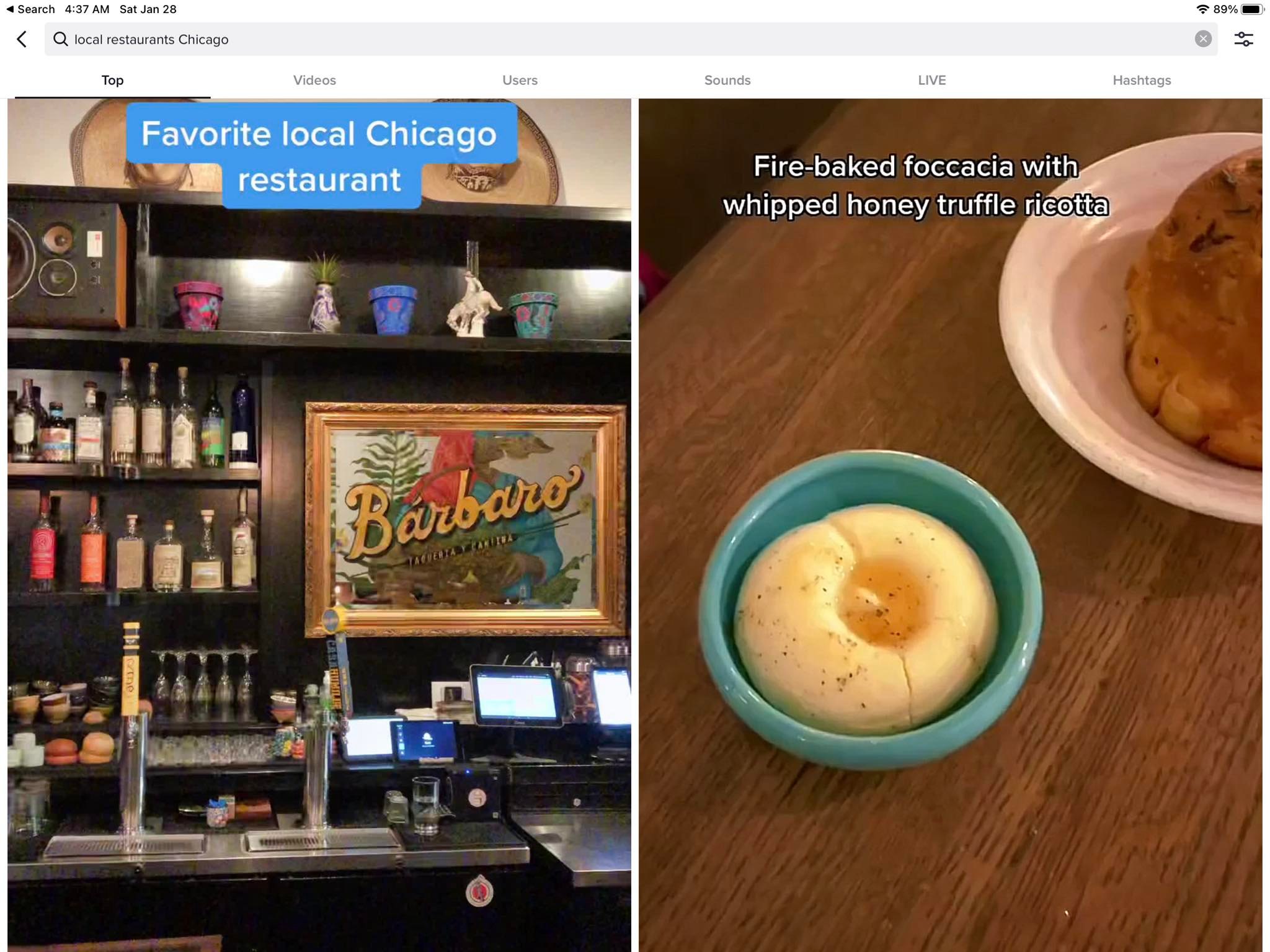 TikTok Search local restaurants screenshot