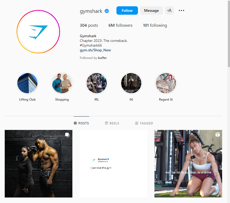 Gymshark Instagram profile screenshot