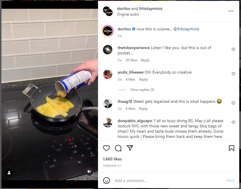 Doritos brand awareness content Instagram